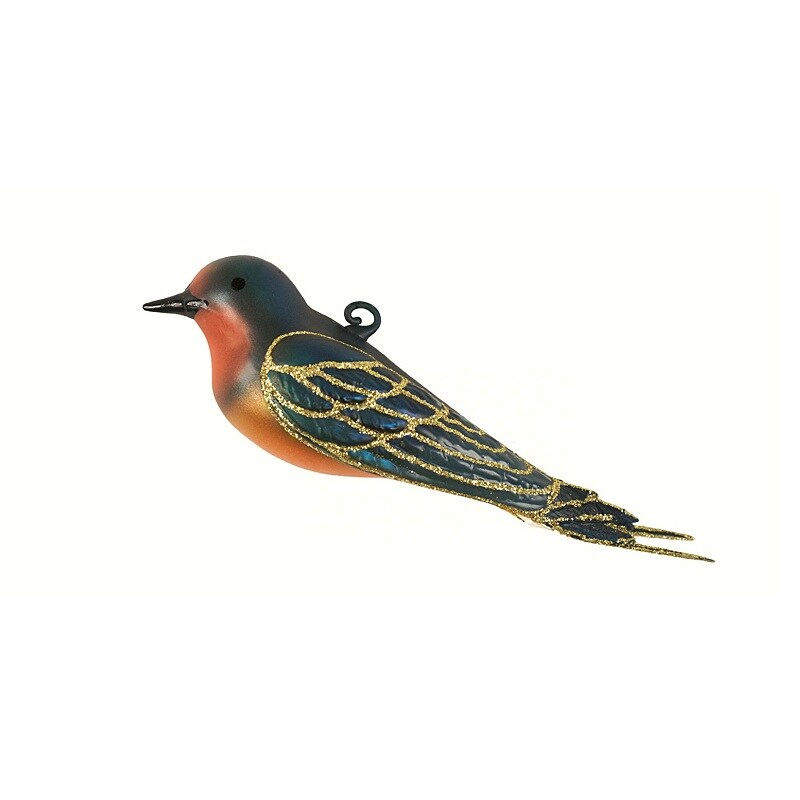 GC Home &#x26; Garden 6&#x22; Blue and Orange Barn Swallow Hanging Glass Ornament