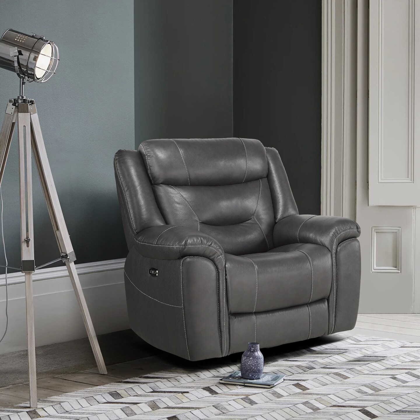 Contemporary Home Living 41" Gray Leather Power Reclining Chair with USB Port