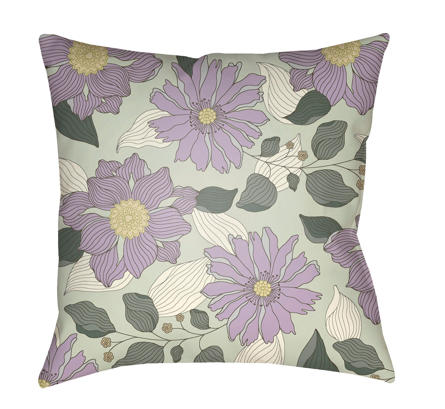 Tiwari Home 20&#x22; Periwinkle Purple and Green Floral Printed Square Throw Pillow Cover