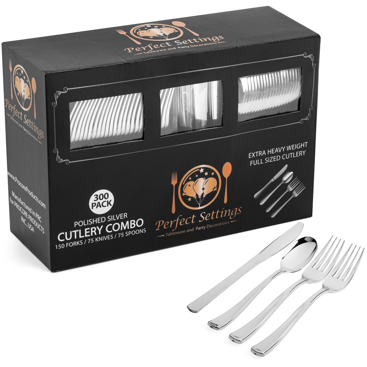300 Pack 75 Guests - Plastic Disposable Cutlery Silverware Set (Extra Forks)
