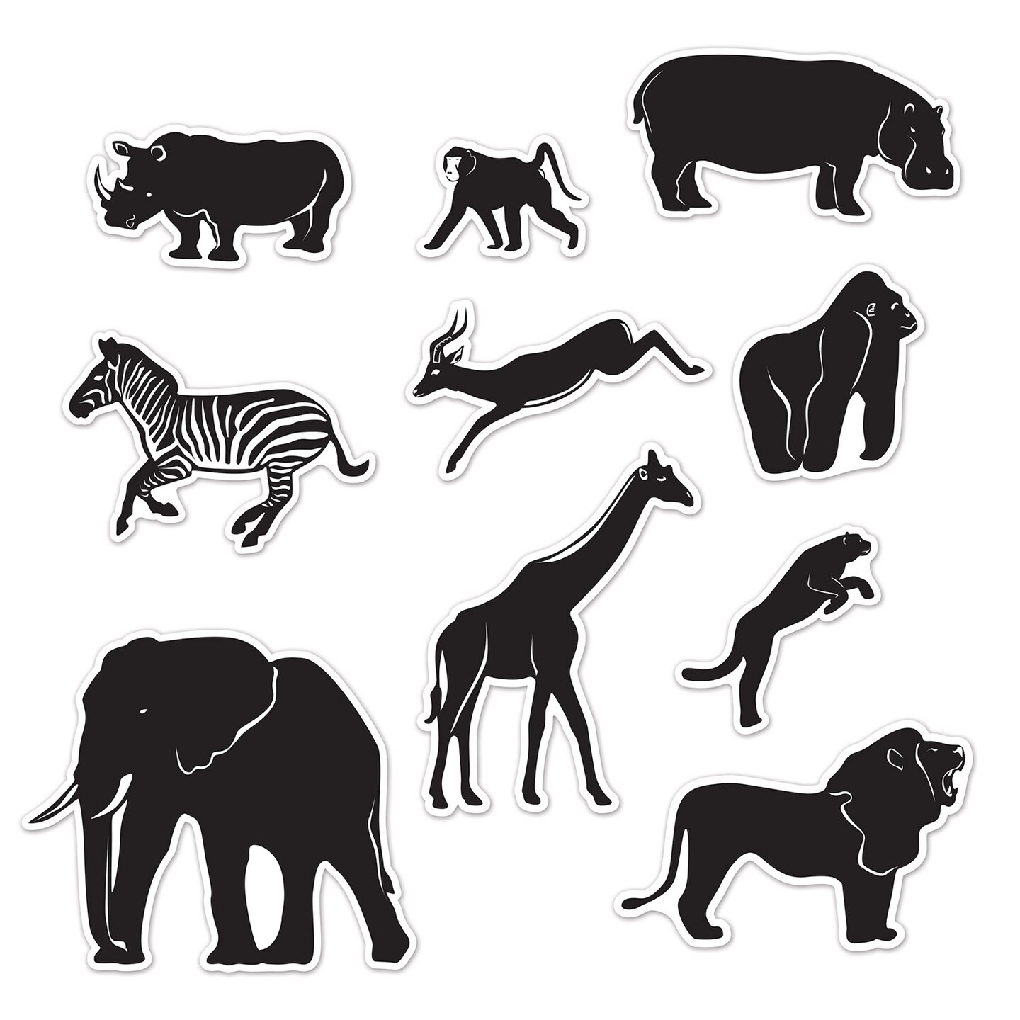 Party Central Club Pack of 12 Black Wild Jungle Animal Silhouette Wall Cutouts Decors 15.25&#x22;