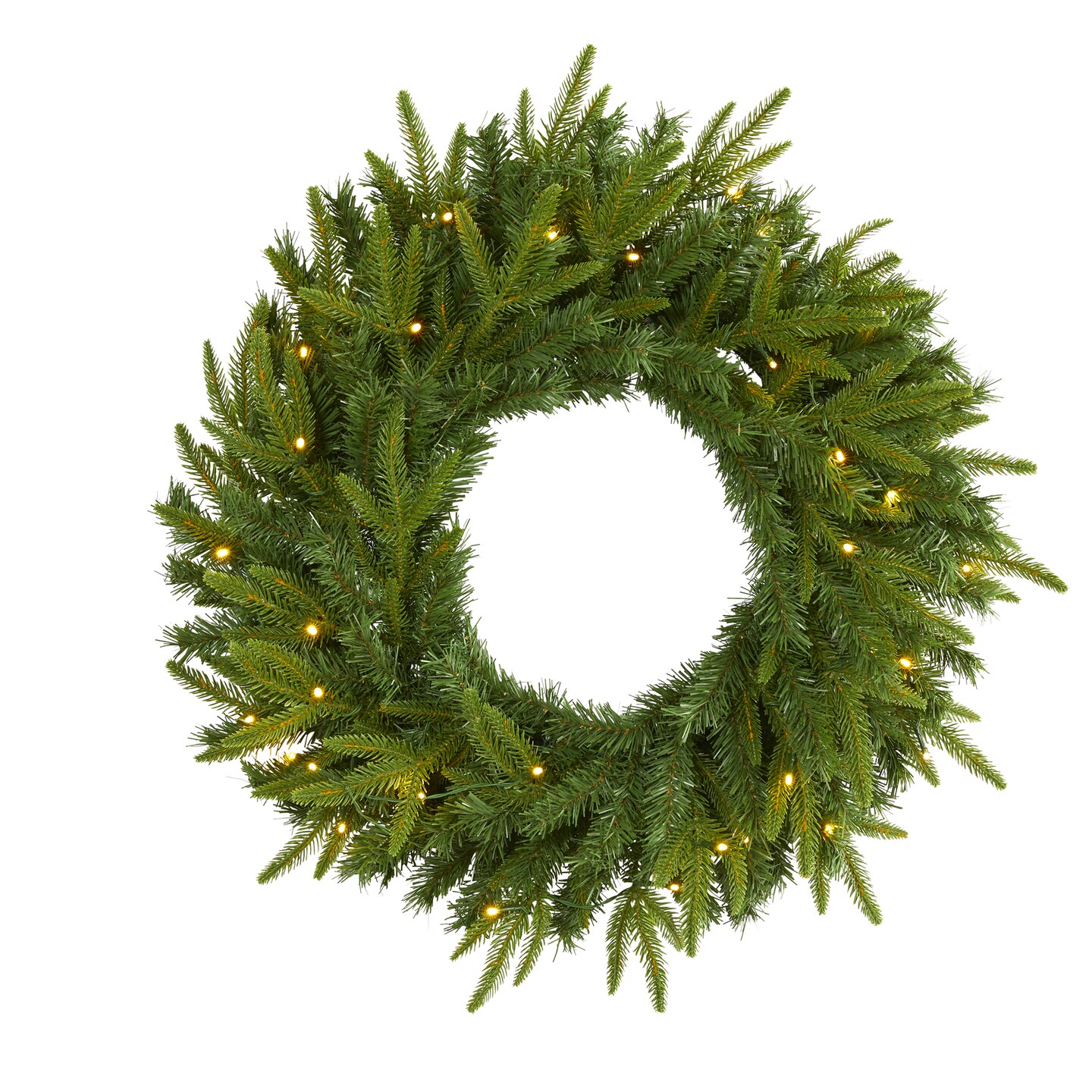 Nearly Natural Pre-Lit Long Pine Artificial Christmas Wreath, 24-Inch, Clear LED Lights
