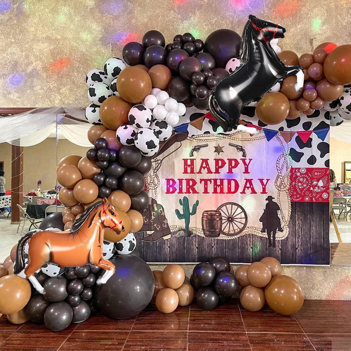 Western Cowboy Party Decorations,Horse Racing Balloon Arch Garland Kit,136PCS Black White Blush Brown Balloons for Derby Day Festival Farm Cow Wild Party Birthday Baby Shower Decor Supplies