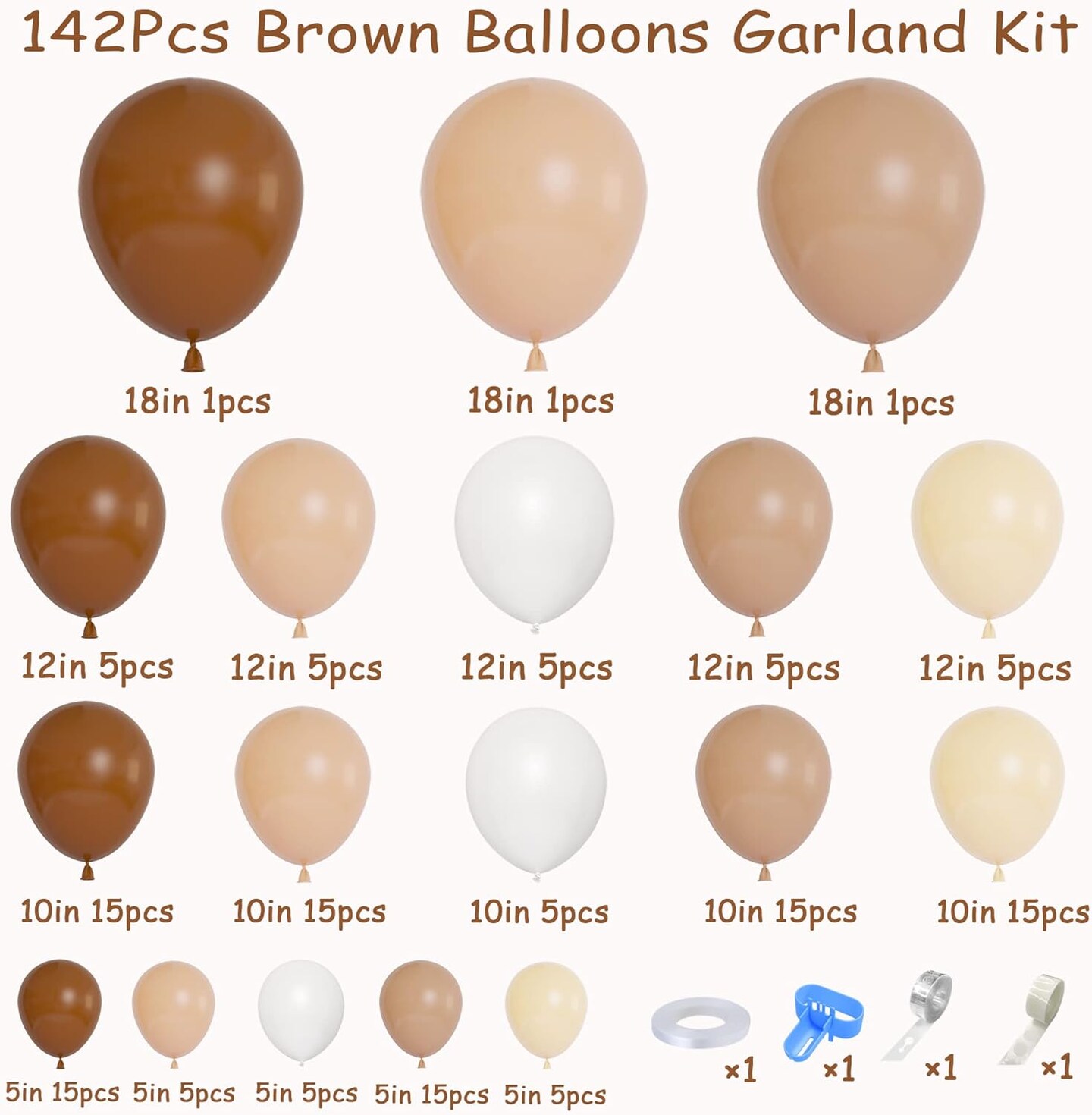 142Pcs Brown Balloons Garland Arch Kit Nude Coffee Brown Boho Blush Tan Neutral Balloons for Teddy Bear Baby Shower Neutral Woodland Wedding Jungle Safari Wild One Birthday Party Decorations