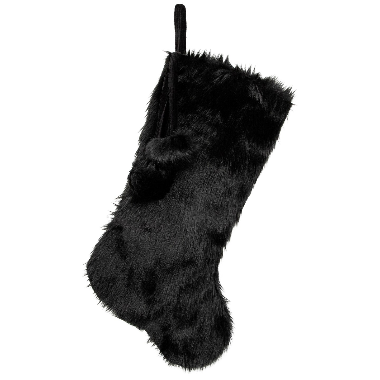 Northlight Sable Faux Fur Christmas Stocking with Pom Poms - 20.5" - Black