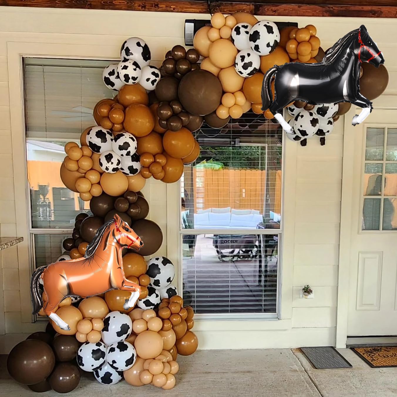 Western Cowboy Party Decorations,Horse Racing Balloon Arch Garland Kit,136PCS Black White Blush Brown Balloons for Derby Day Festival Farm Cow Wild Party Birthday Baby Shower Decor Supplies