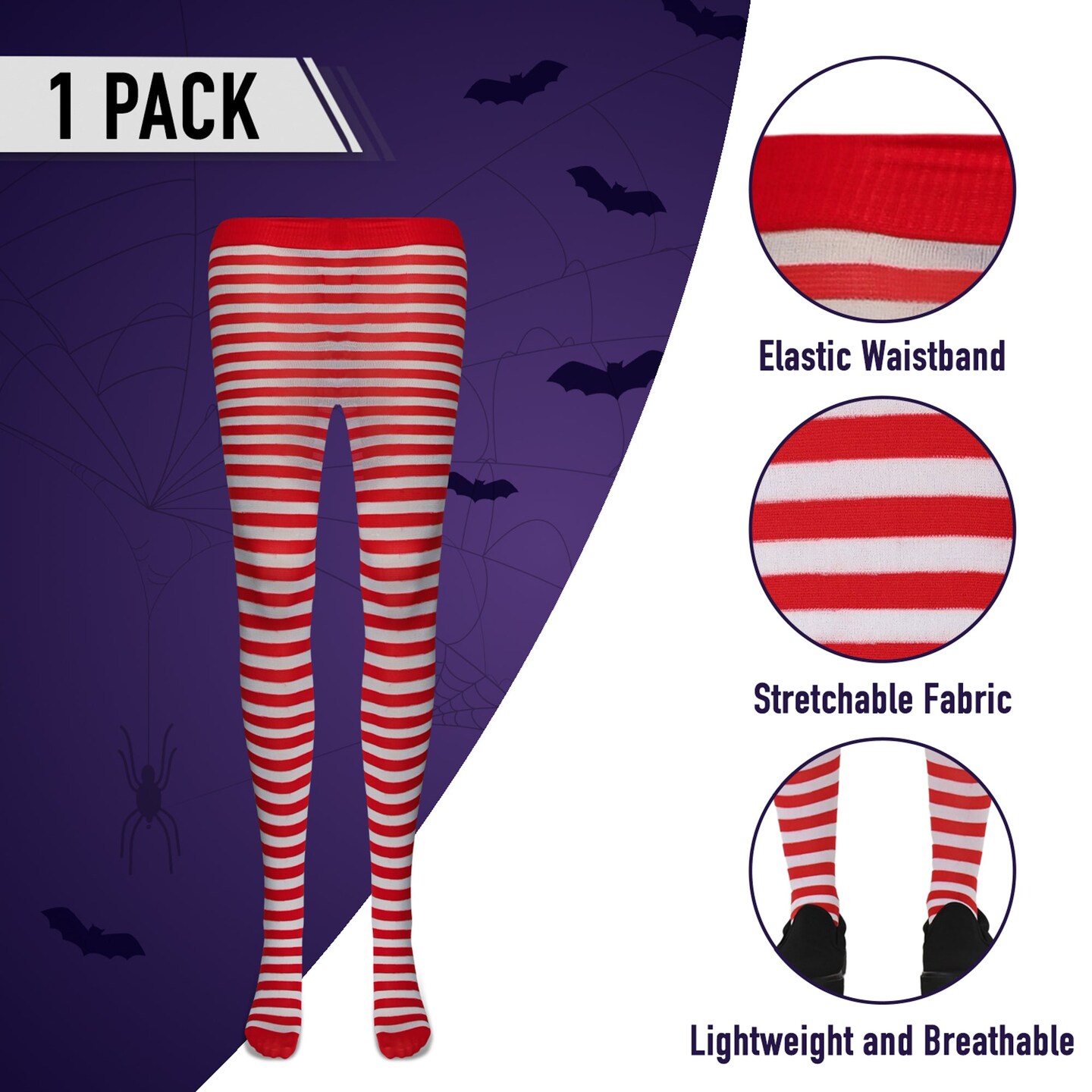 White and Red Tights - Striped Nylon Stretch Pantyhose Stocking