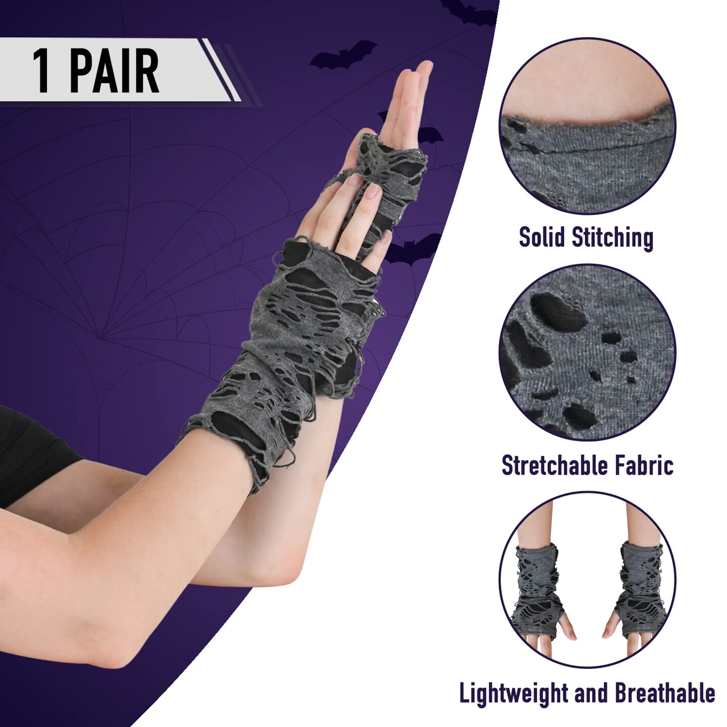 Skull Halloween Arm Socks Warmers Gloves Purple Black selling Mens Skeleton Costume Goth