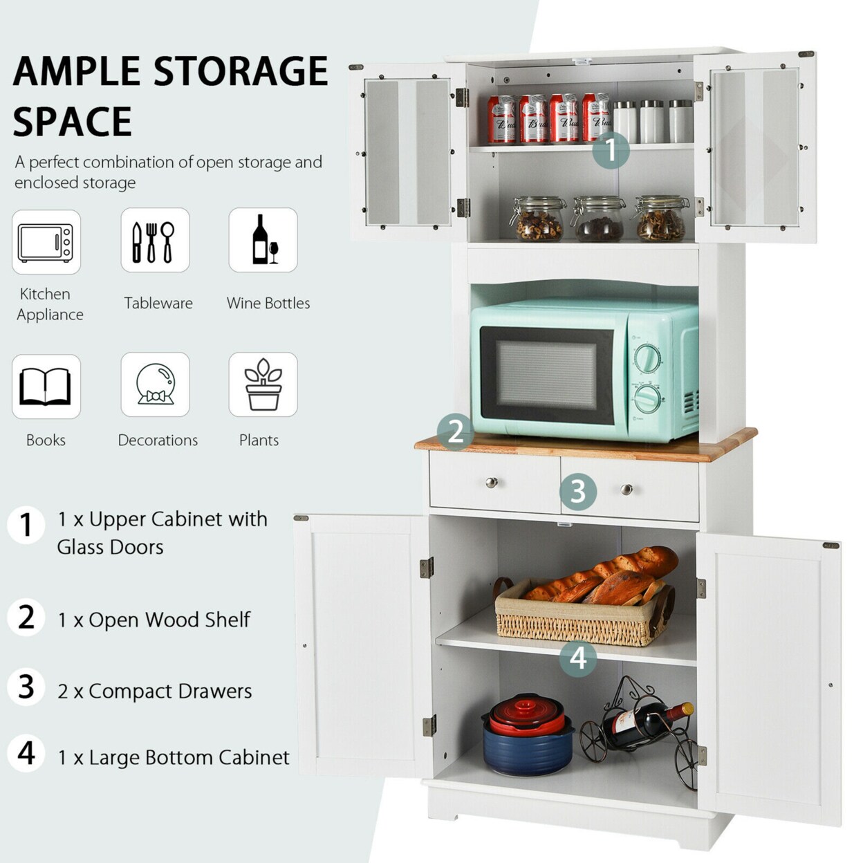 Buffet Hutch Kitchen Storage Cabinet W/ Microwave Stand Storage Shelves