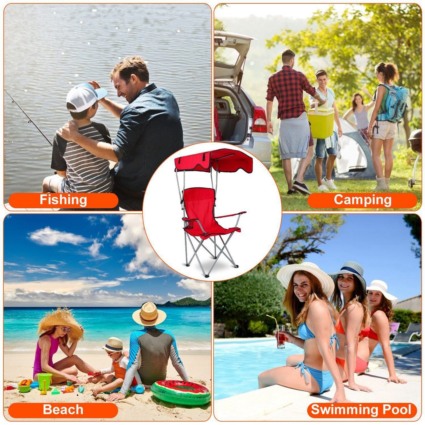 Foldable Beach Canopy Chair Sun Protection Camping - Holds 330LBS Load