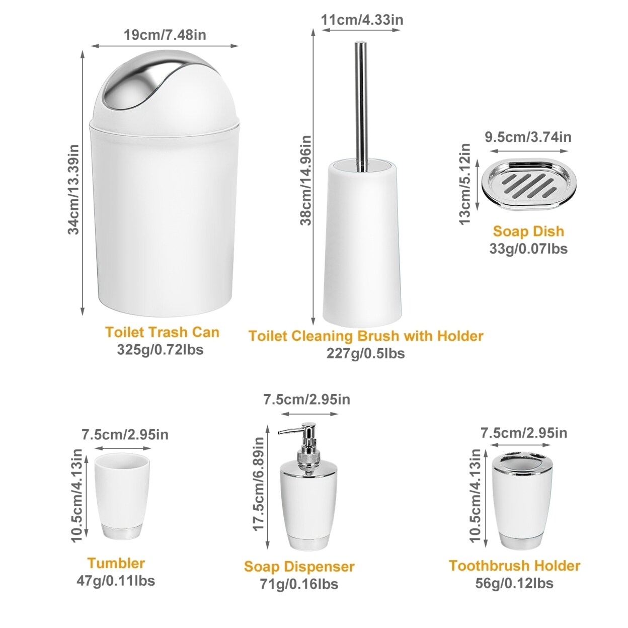 6 Pcs Bathroom Accessories Set Black Pp Soap Dispenser Toothbrush Holder Tumbler