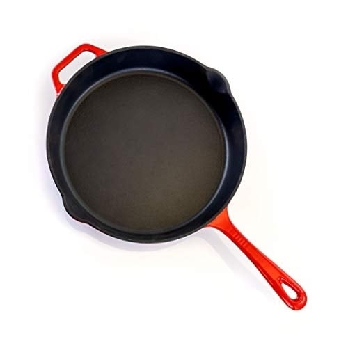 Megachef 10.25 Inch Enameled Cast Iron Skillet Red Cookware Kitchen Tool