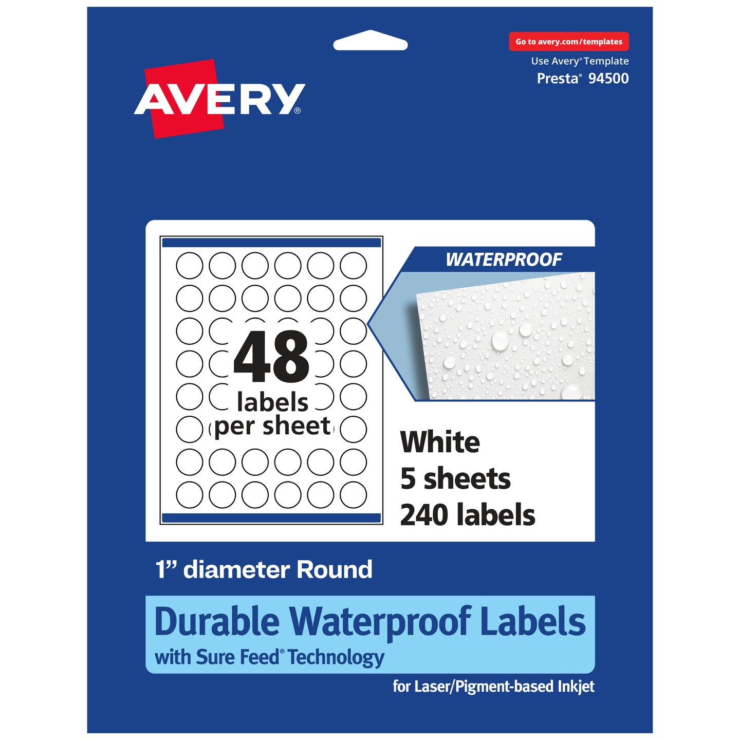 Avery Waterproof Round Labels with Sure Feed, Print to the Edge
