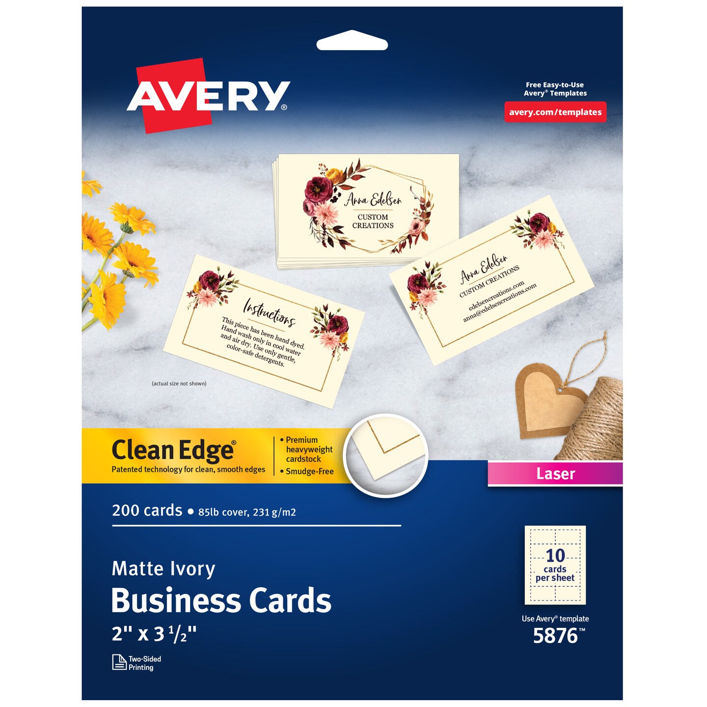 Avery Clean Edge Printable Business Cards with Sure Feed Technology, 2 ...