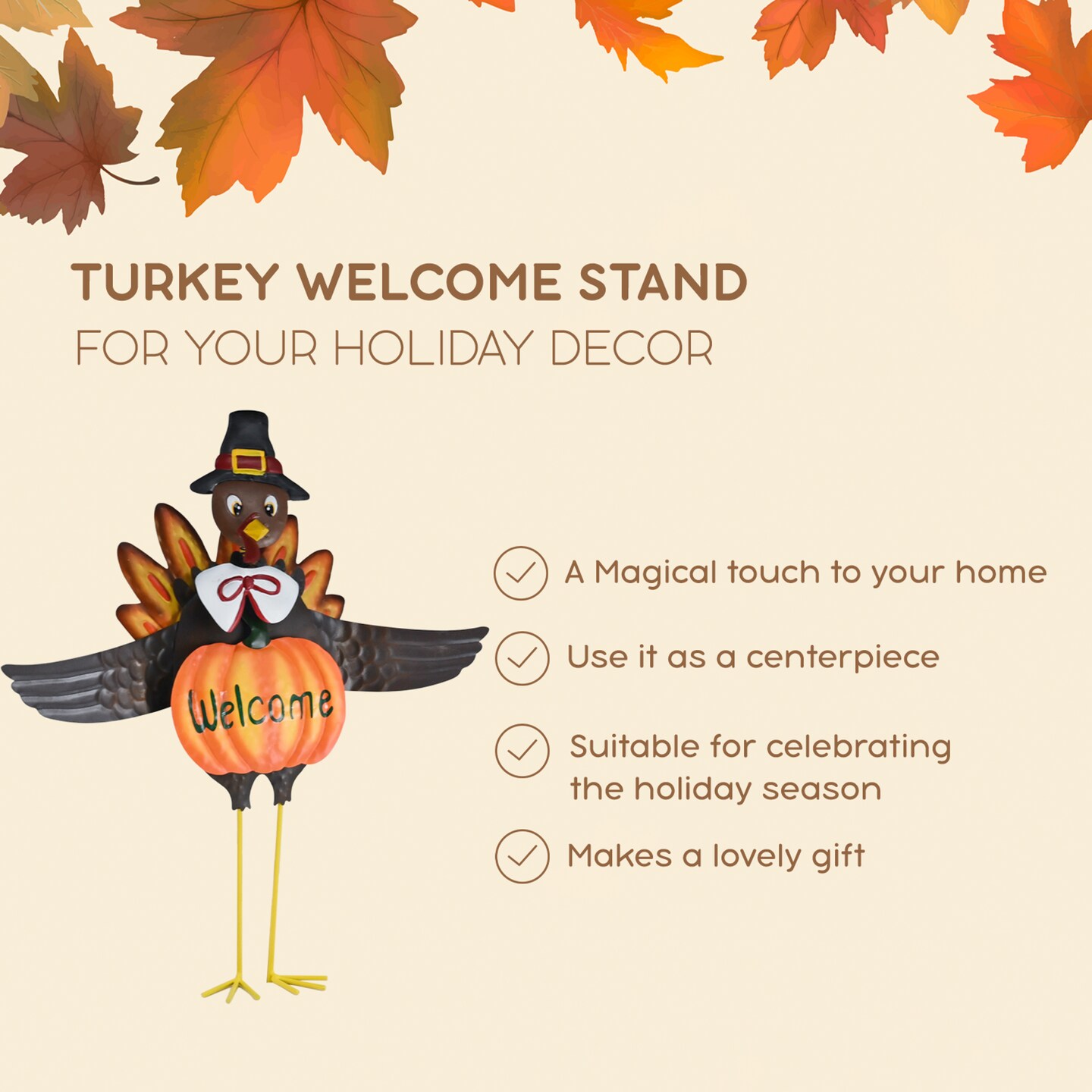 Ornativity Turkey Yard Stake Decoration - Metal Outdoor Front Yard Welcome Sign Thanksgiving Decor Lawn Ornament Kit - 1 Set