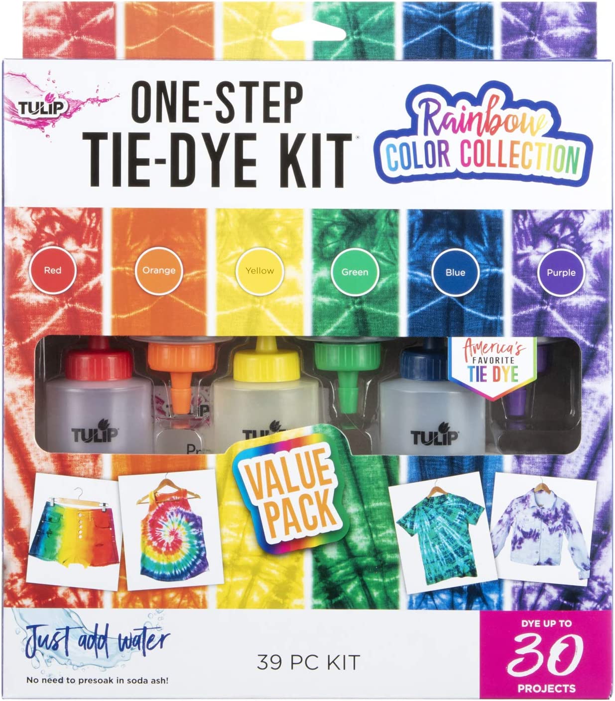 TULIP Fabric Dye Kits 45087 Fdy Lg Rainbow Color Collection 3/24, 6, Multicolor