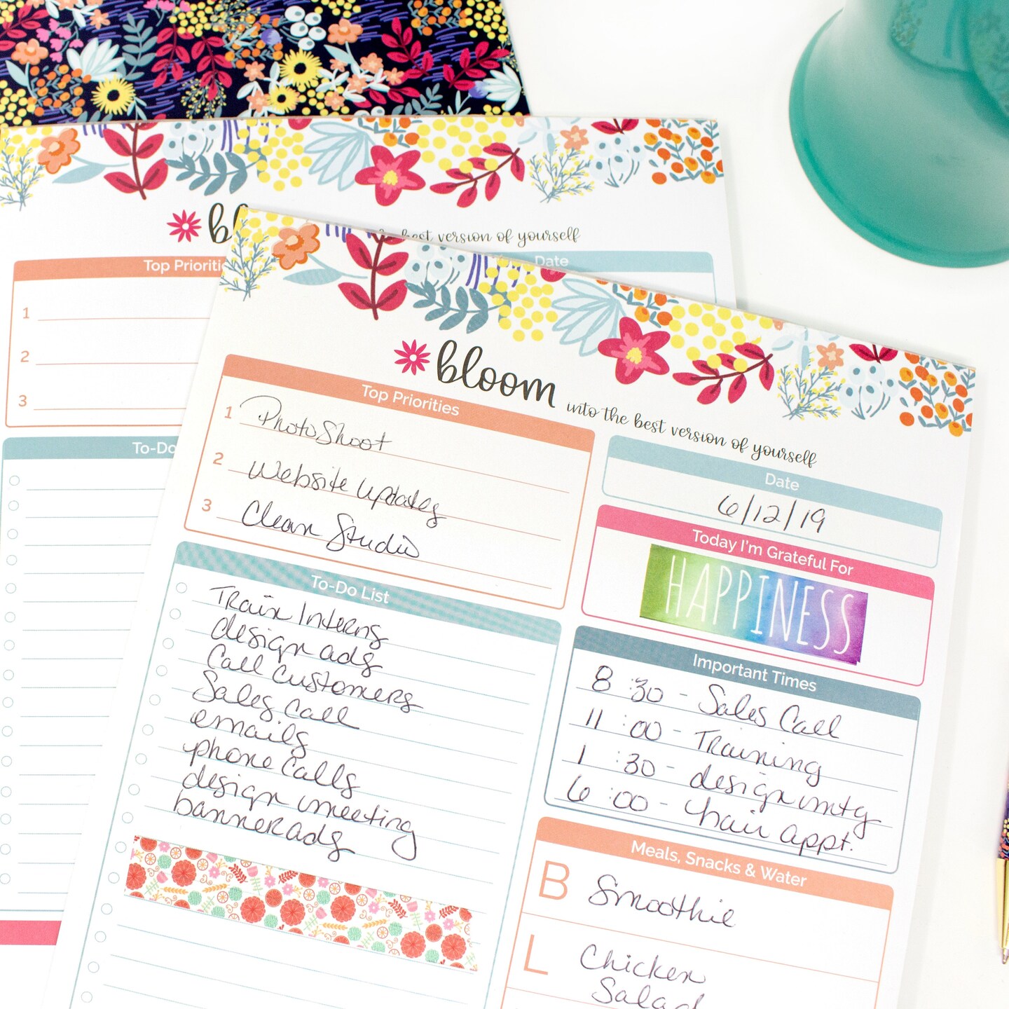 Daily Planning System Pad, Floral Dots, 8.5 inch x 11 inch - Bloom