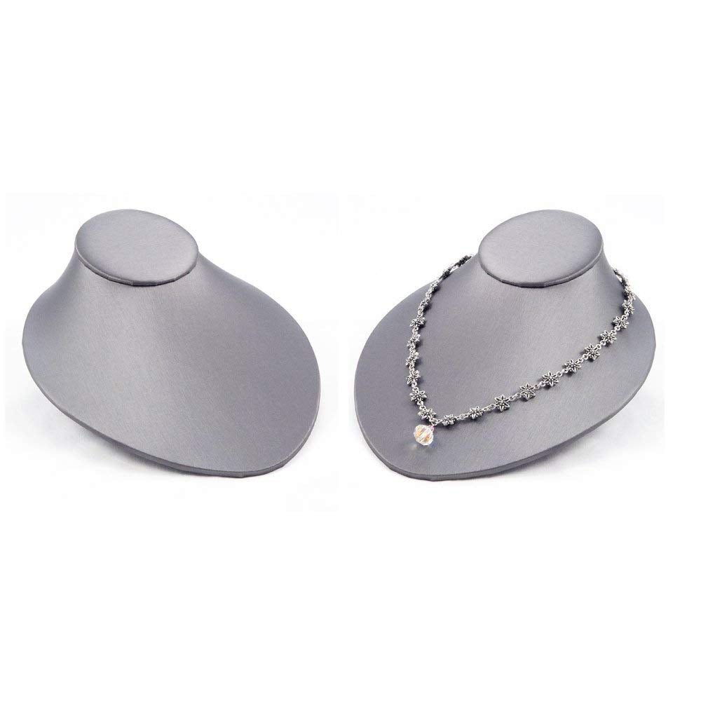 JewelrySupply Low Profile Necklace Display Bust Steel Gray Leatherette (Pack of 2)