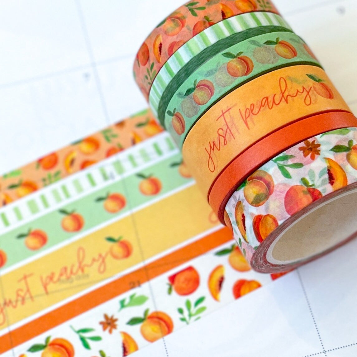 Peaches Spring &#x26; Summer Orange &#x26; Green Washi Tape Set (#W023)