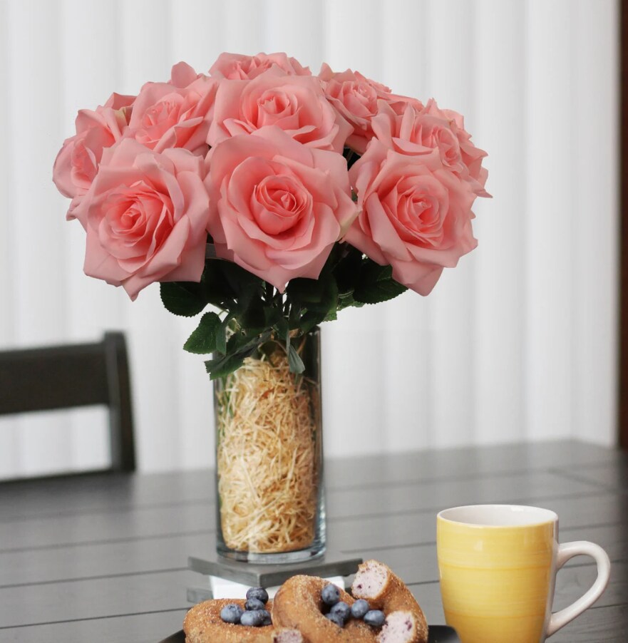 Delicate Light Pink Silk Rose Artificial Flowers - Stunning for Weddings, Home Decor and DIY Crafts