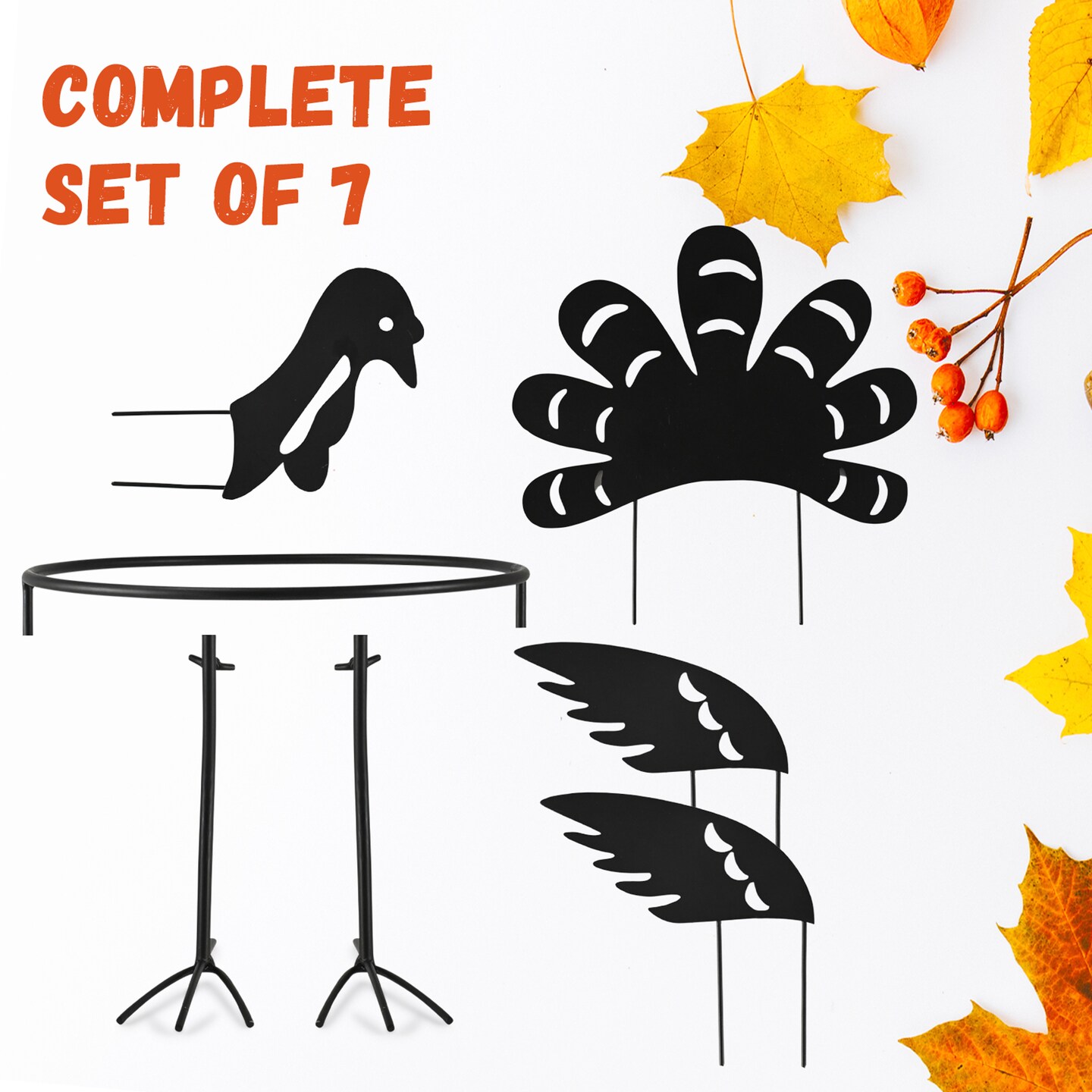 Ornativity Turkey Design Pumpkin Holder - Metal Outdoor Yard Ornament Thanksgiving Garden Decorative Autumn Porch Prop - 1 Set