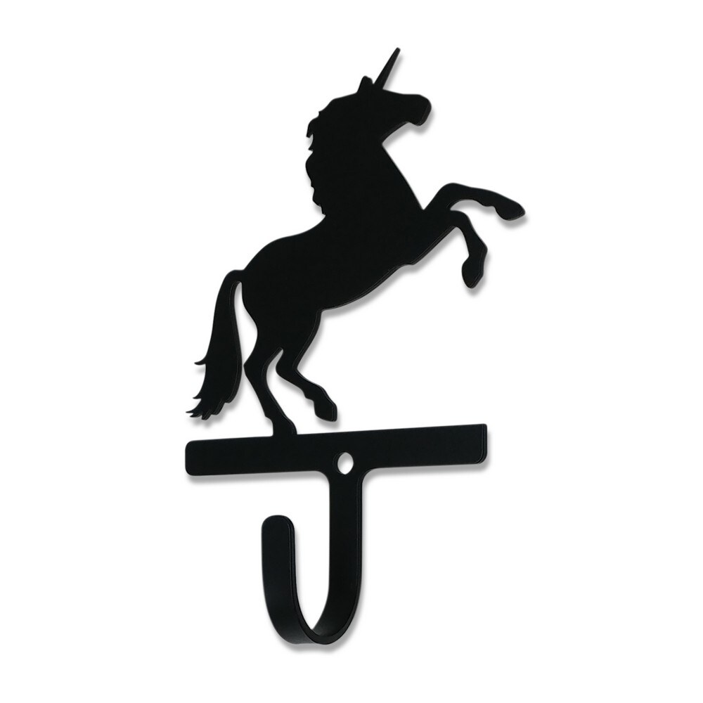 Village Wrought Iron Metal Wall Hook with Unicorn Accent, Small, Black