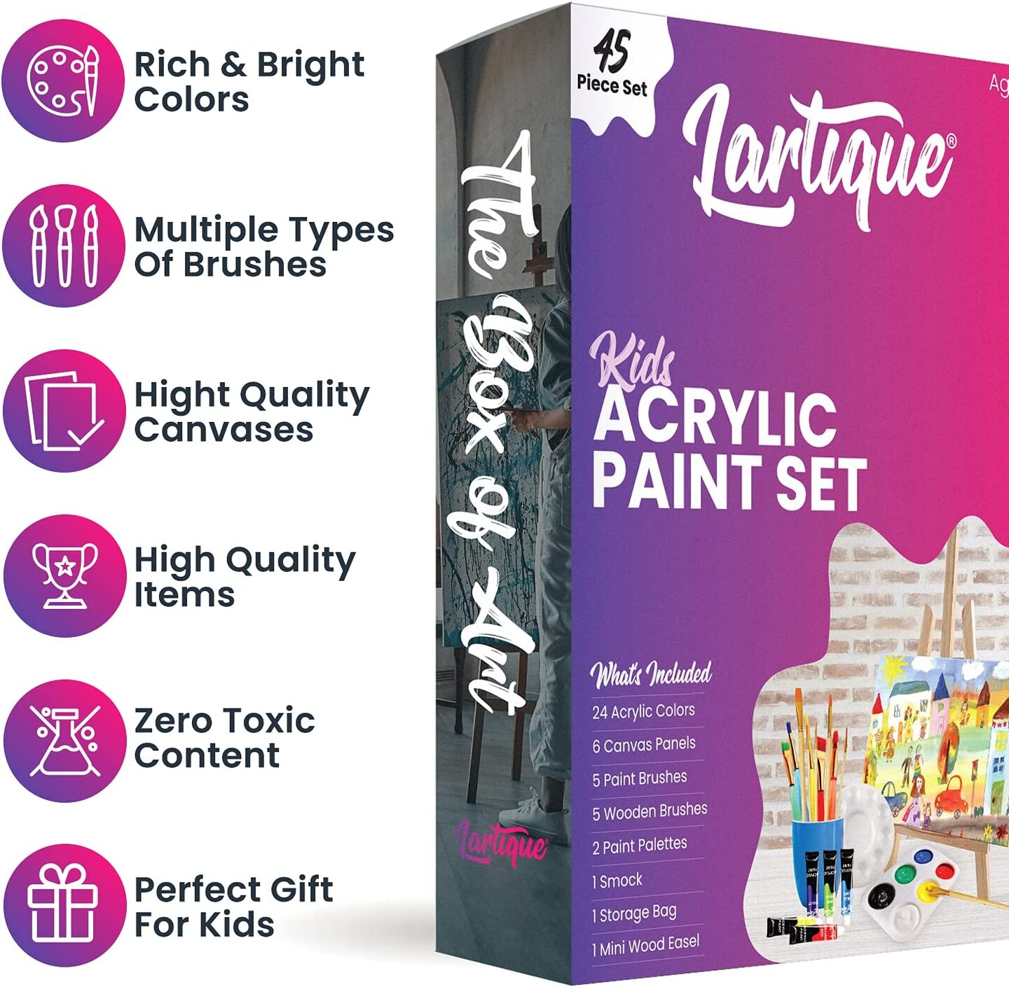 Lartique Acrylic Paint Set for Kids, Complete Kids Paint Set with