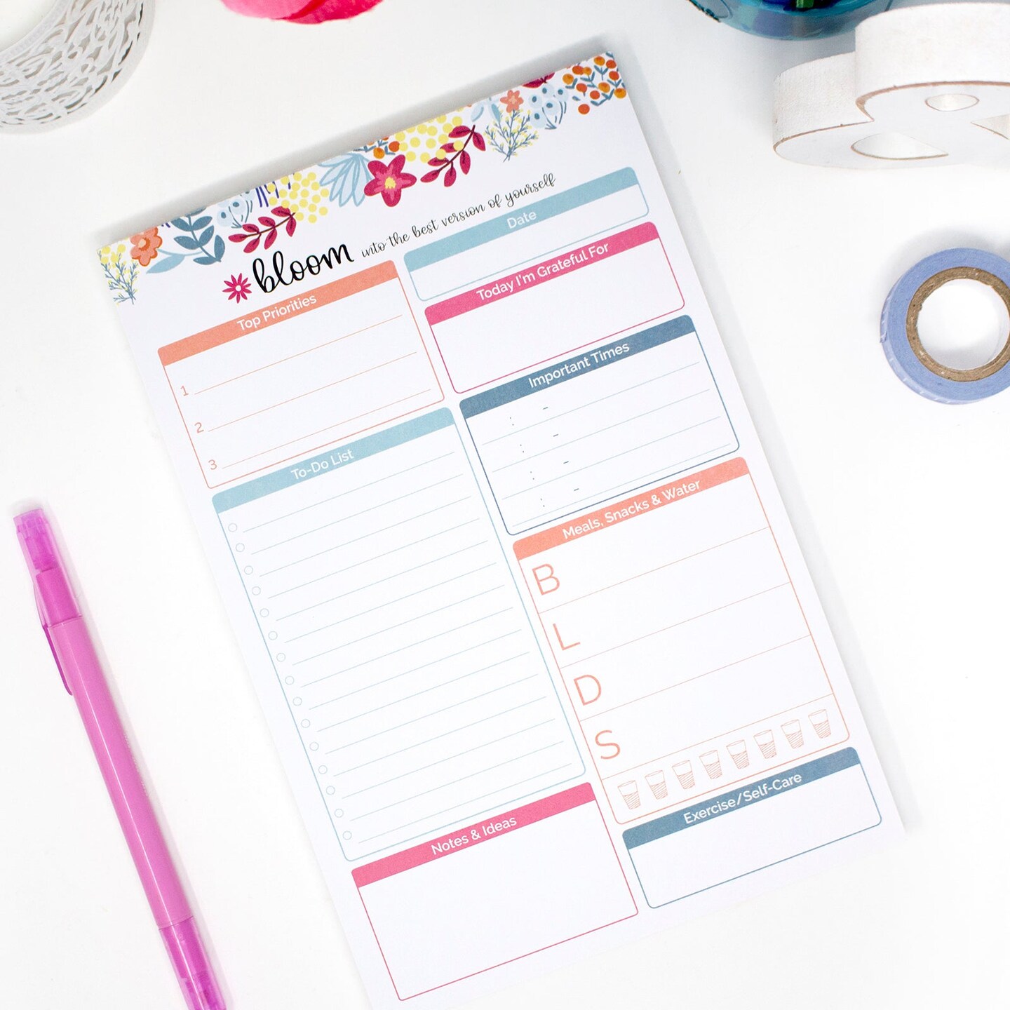 bloom daily planners Planning Pad, 6&#x22; x 9&#x22;, Daily Planning System, Floral Dots