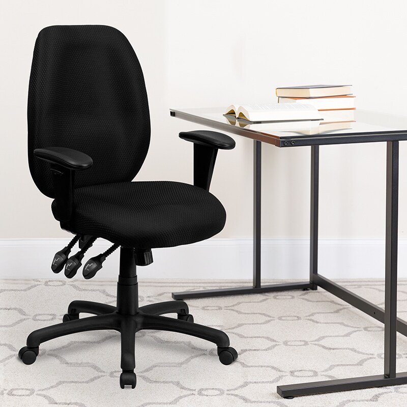 Flash Furniture High Back Black Fabric Multifunction Ergonomic Executive Swivel Office Chair with Adjustable Arms