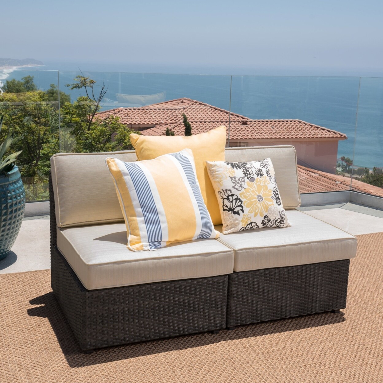 GDFStudio Reddington Outdoor Wicker Sectional Sofa Seat with Cushions (set of 2)