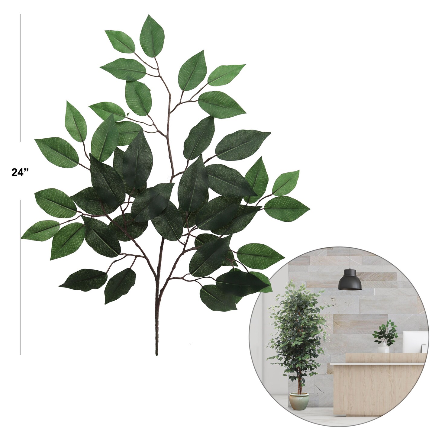 Lifelike 24&#x22; Ficus Spray x3 - Artificial Foliage for Home Decor, Office, and Floral Arrangements