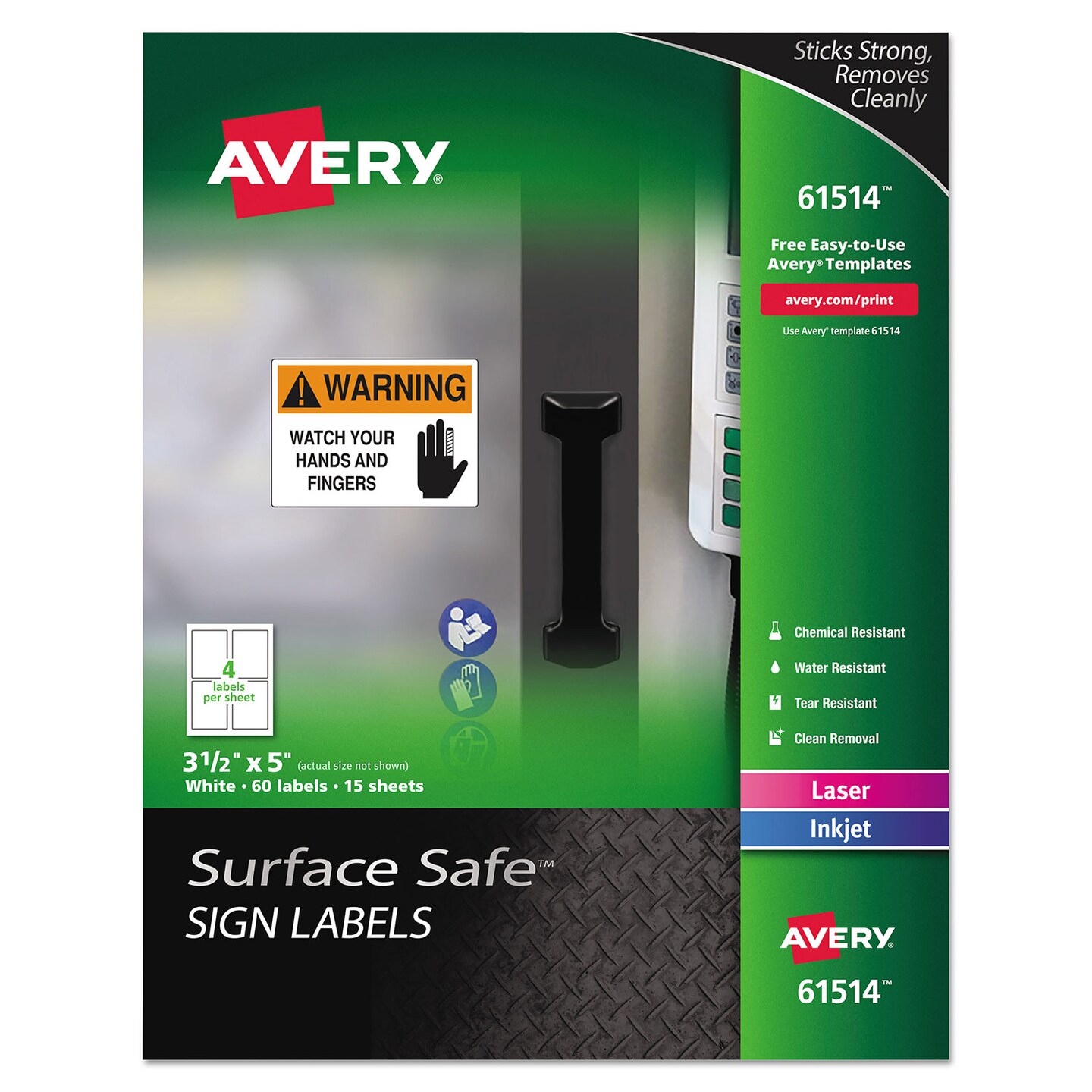 Avery Surface Safe Removable Label Safety Signs Inkjet/Laser Printers 3.5 x 5 White 4/Sheet 15 ...