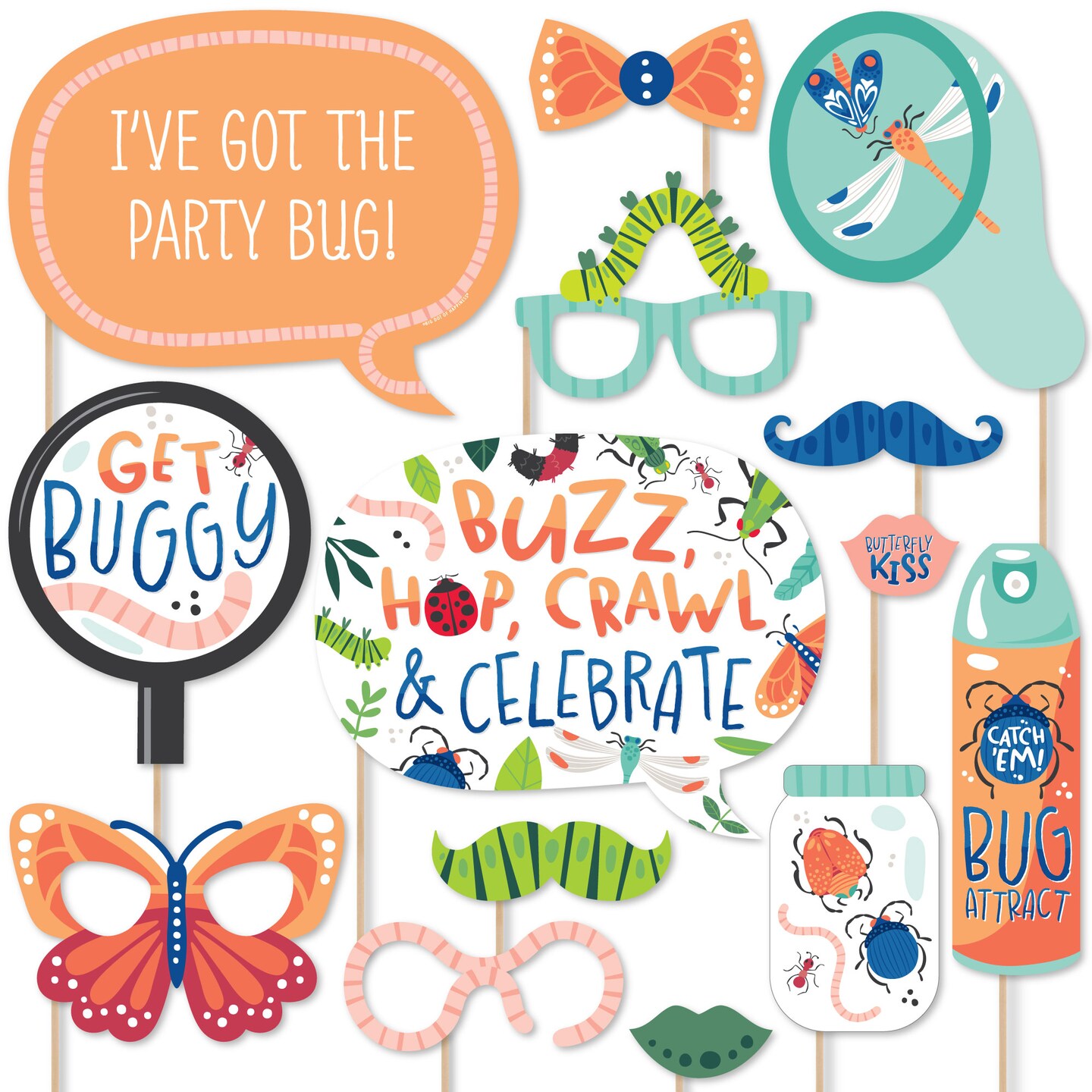 Big Dot of Happiness Buggin' Out - Bugs Birthday Party Photo Booth Props Kit - 20 Count