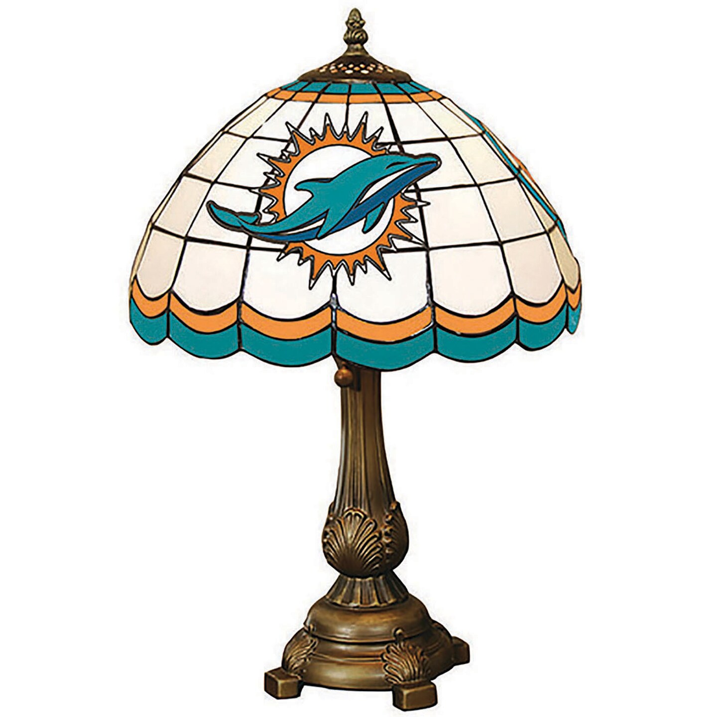 The Memory Company 19.5" Red and Green NFL Miami Dolphins Tiffany Table Lamp