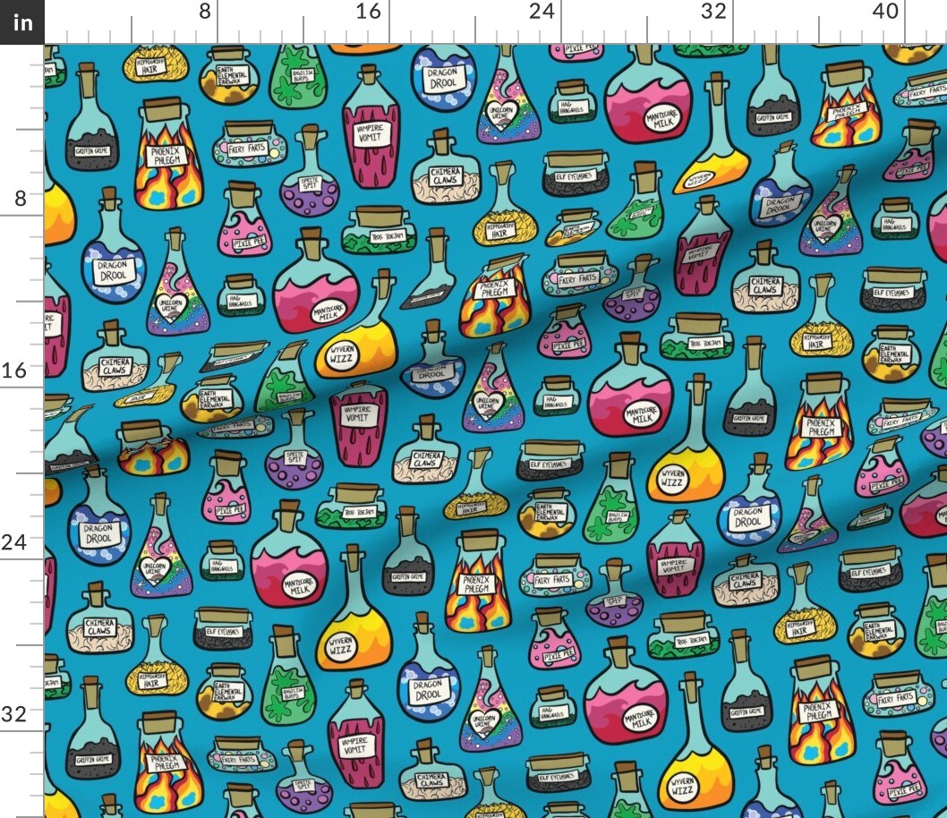 Various Fabrics by the Yard or Fat Quarter Kid Friendly Potions Kids Fantasy Halloween Colorful Funny Witch Wizard Custom Printed Fabric by Spoonflower