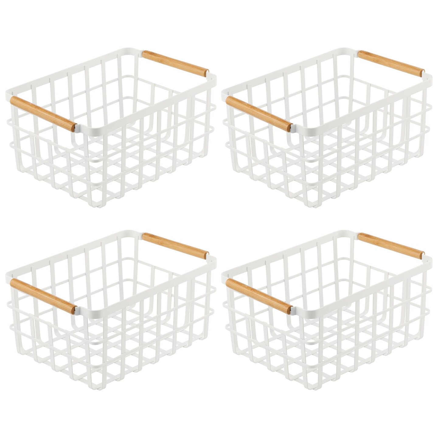 mDesign Metal Food Organizer Storage Bins with Bamboo Handles - 4 Pack