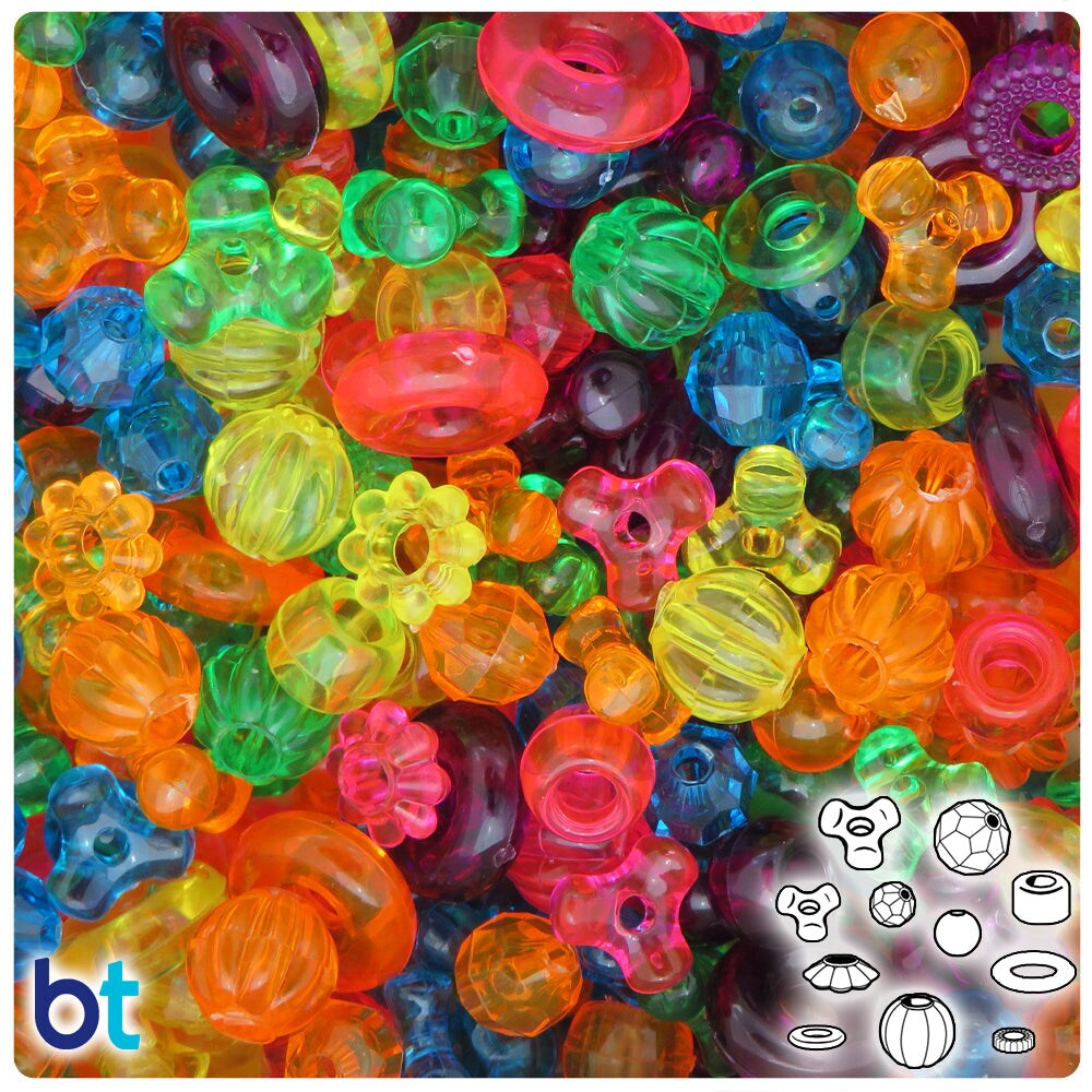 BeadTin Jelly Mix Transparent Plastic Craft Beads Mix (4oz)