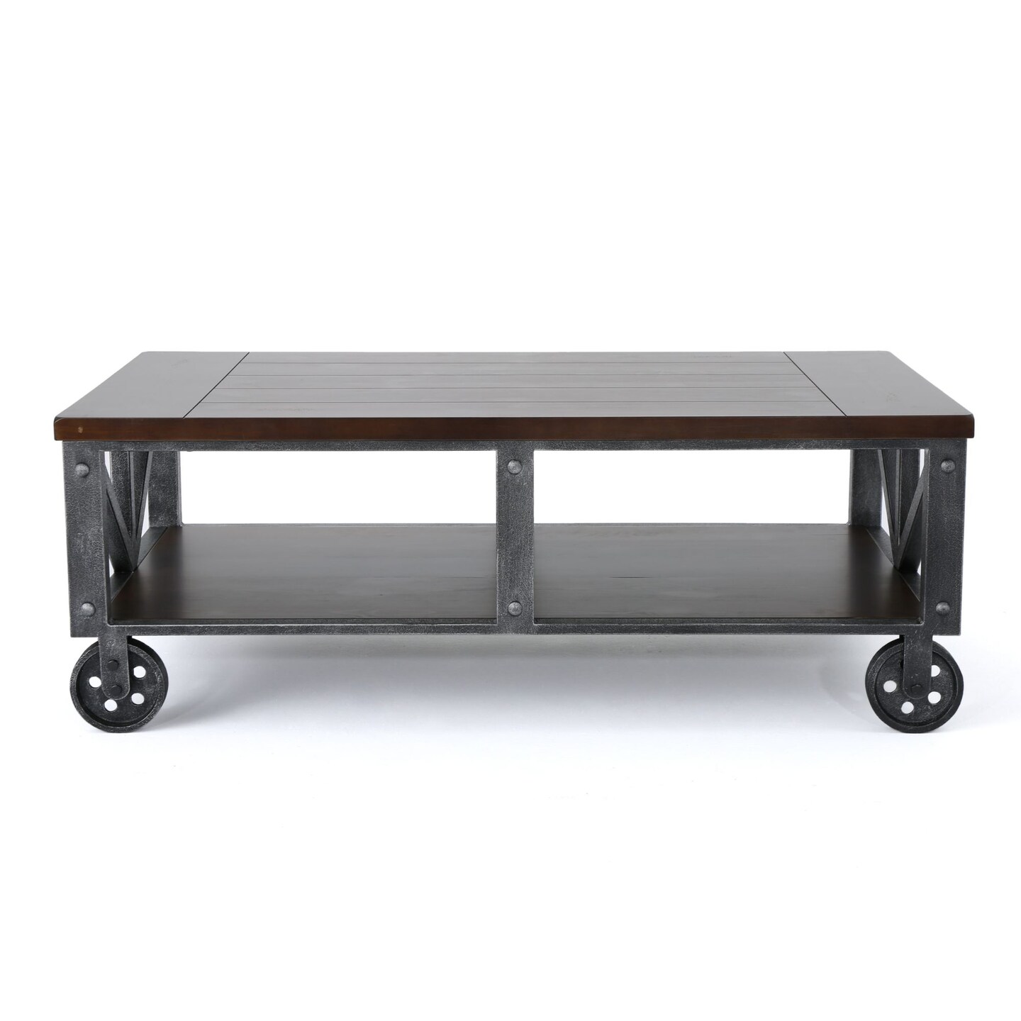 Contemporary Home Living 48&#x22; Rustic Brown and Black Rectangular Coffee Table