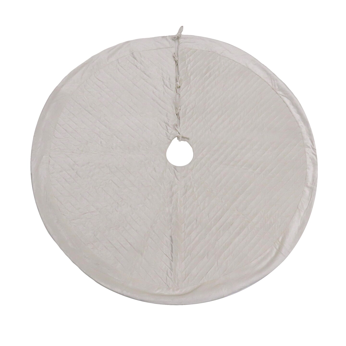 HGTV Home Collection by National Tree Company Christmas Tree Skirt, Ivory, Velvet, Quilted, Split Seam, String Ties, 60 Inch