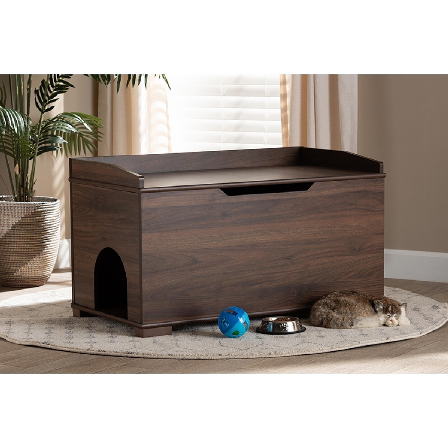 Wholesale Interiors Baxton Studio Mariam Modern and Contemporary Walnut Brown Finished Wood Cat Litter Box Cover House