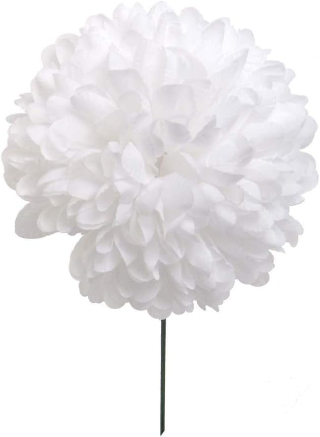 Stunning White Football Mum Pick - 5&#x22; Diameter Bloom &#x26; 8&#x22; Pick - Versatile Floral Accent for DIY Bouquets, Home Decor &#x26; Events