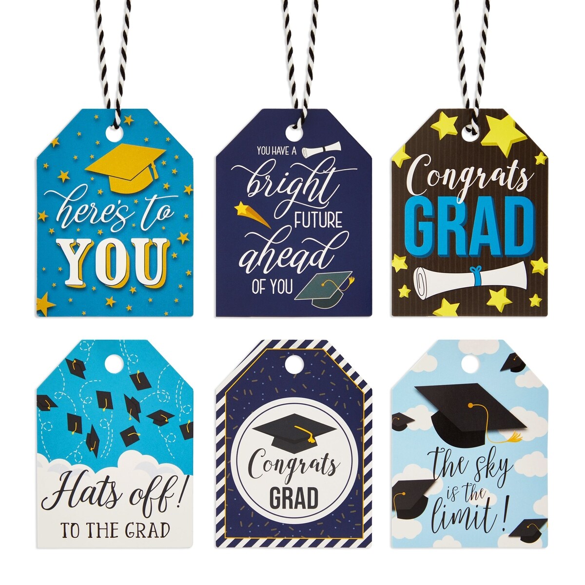 Gift Tags with String for Graduation Gifts, 2024 Congrats Grad (6 Designs, 120 Pieces)