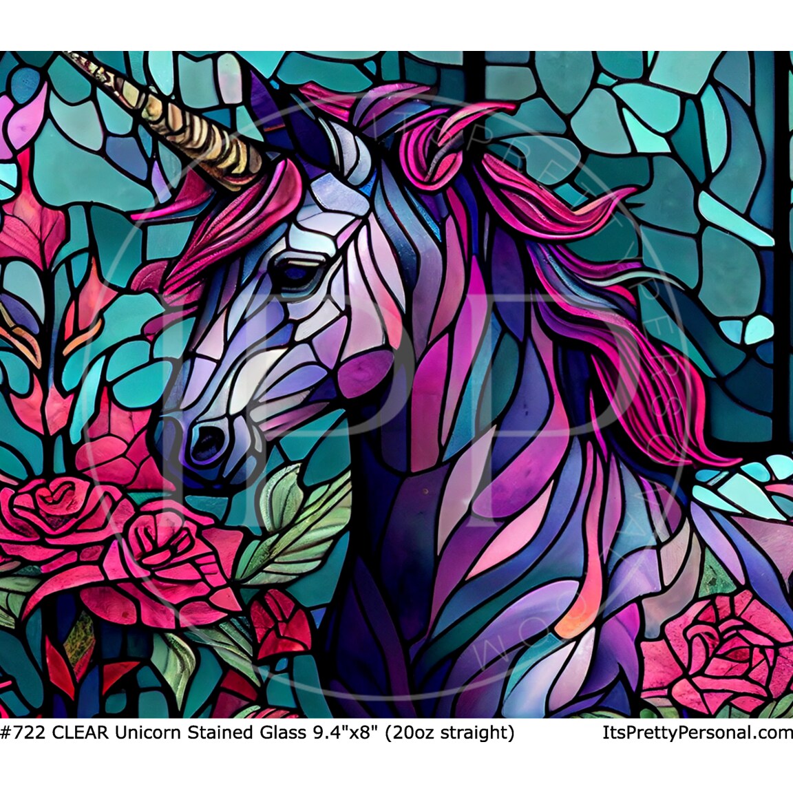 #722 CLEAR- Unicorn Stained Glass 9.4&#x22; x 8&#x22; Pattern Vinyl Wrap
