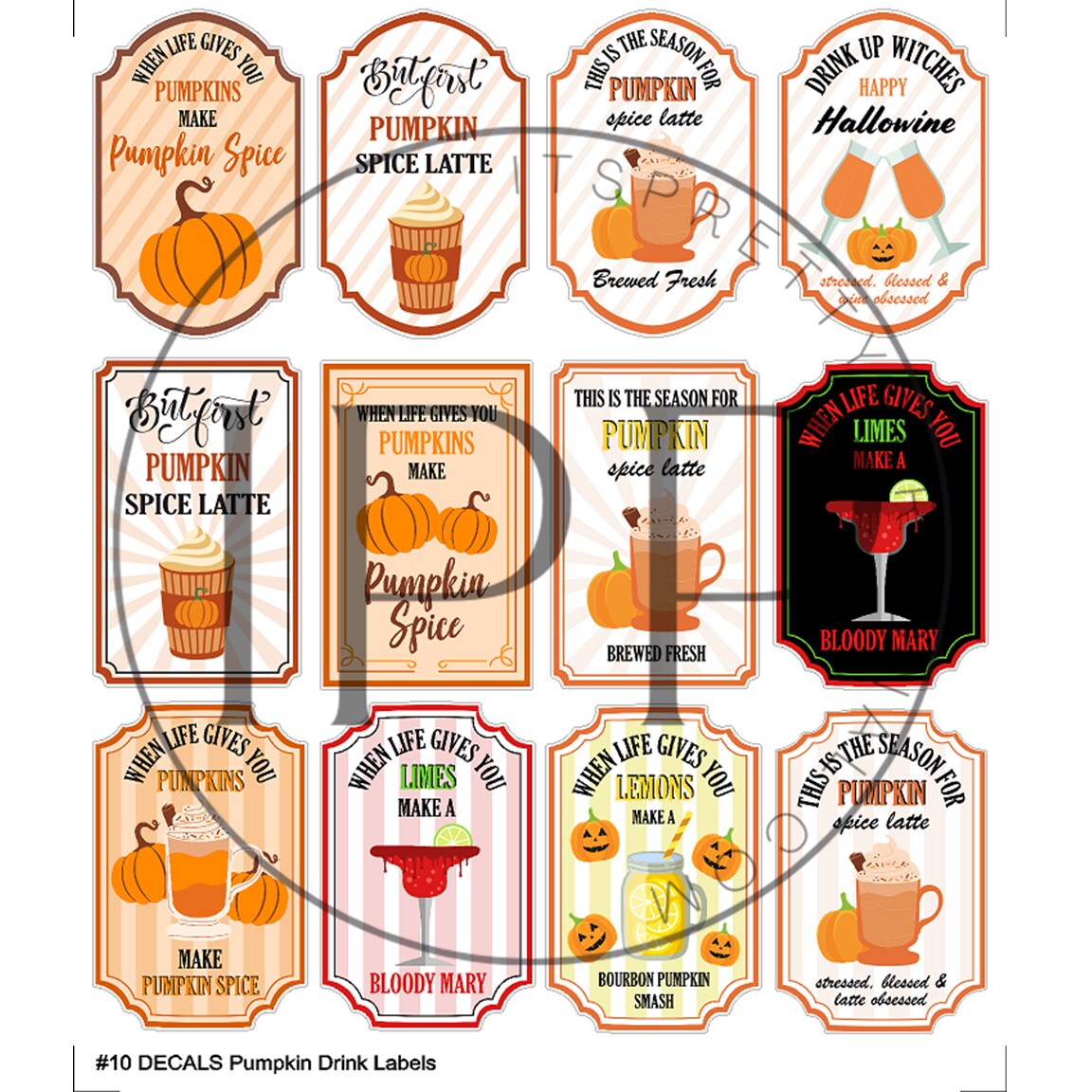 #10 DECALS- Pumpkin Drink Labels