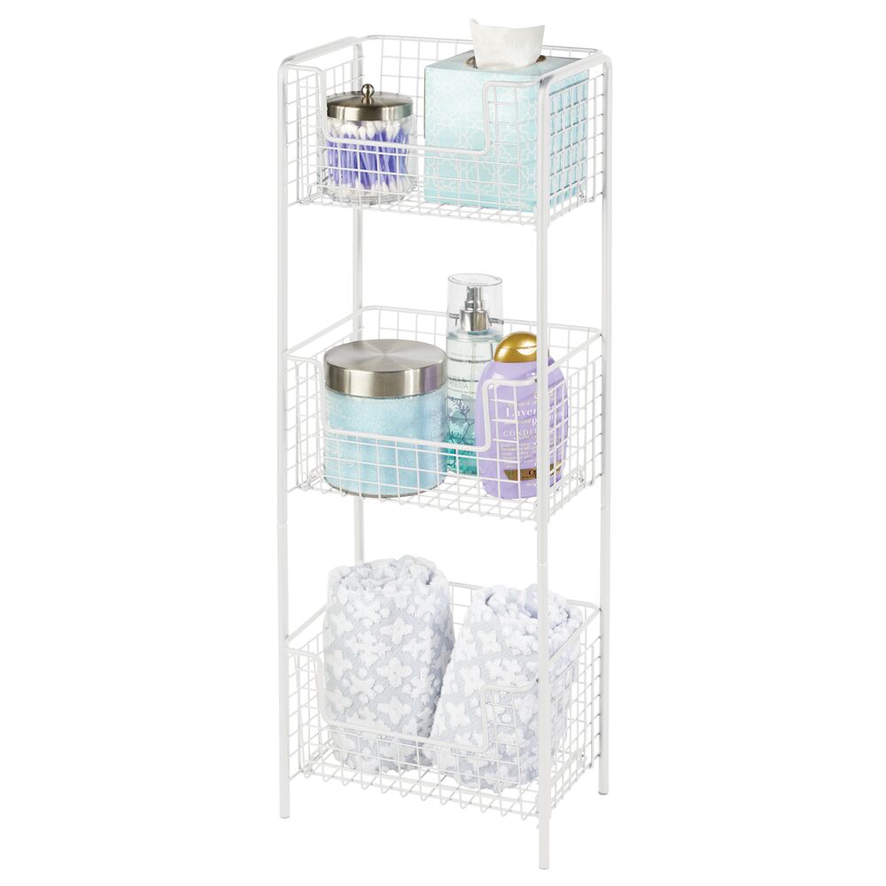 mDesign Vertical Standing Bathroom Shelving Unit Tower with 3 Baskets