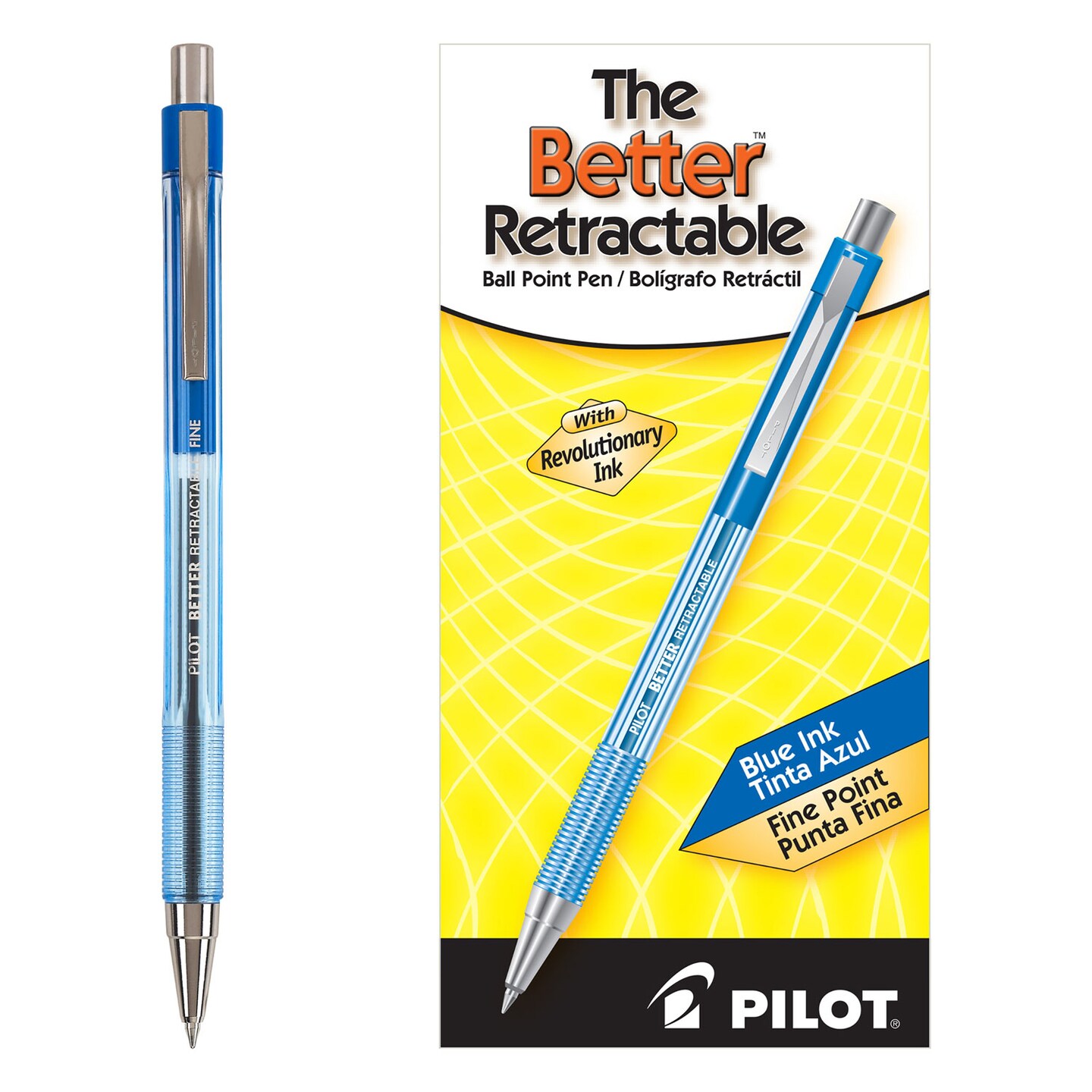 Pilot Better Retractable Ballpoint Pen Fine 0.7mm Blue Ink Translucent Blue Barrel Dozen