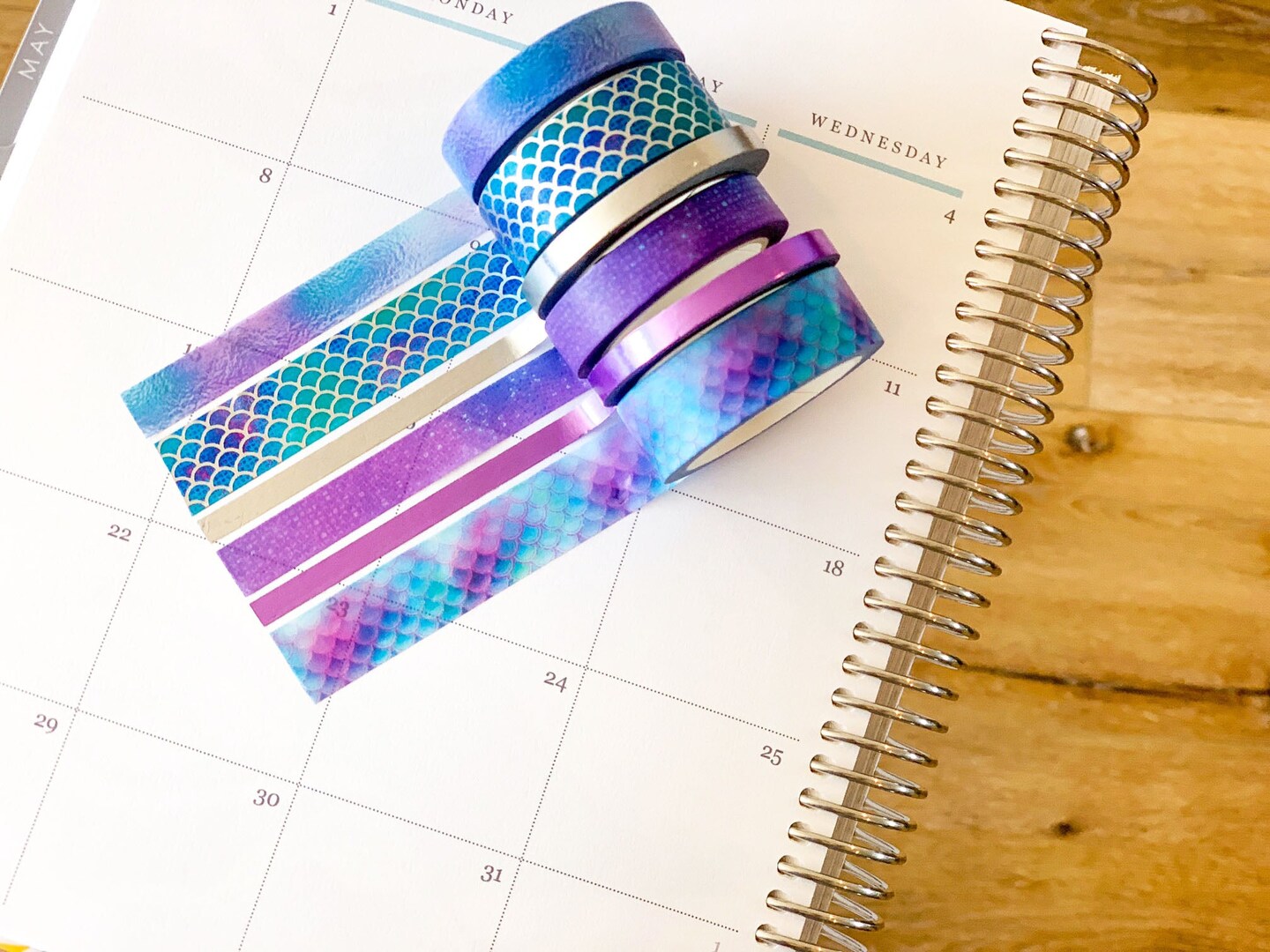 FOILED Mermaid Purple Blue &#x26; Silver Ocean Washi Tape Set (#W010)