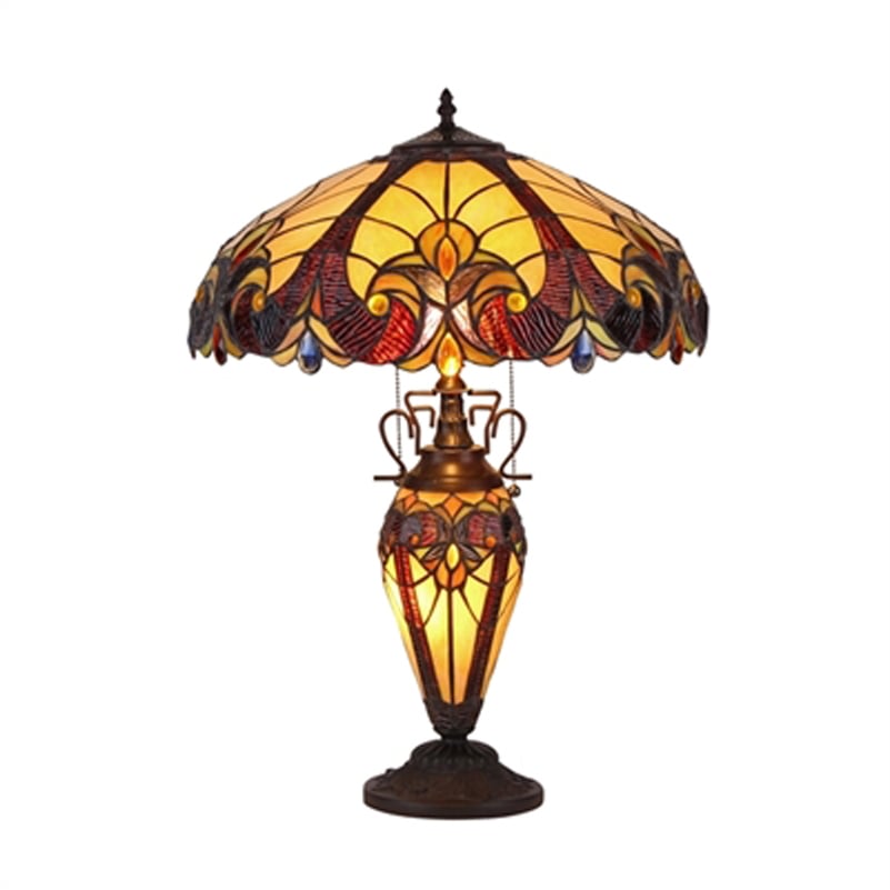 CHLOE Lighting Double Lit Table Lamp with Pull Chain and Three Lights, Dark Brown