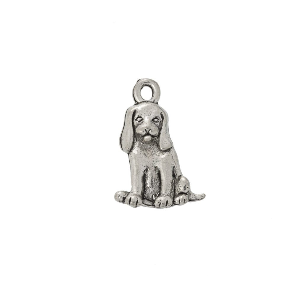 16x13mm Antique Silver Plated Pewter Sitting Dog Charm for Bracelets and Jewelry Making(1-Pc)