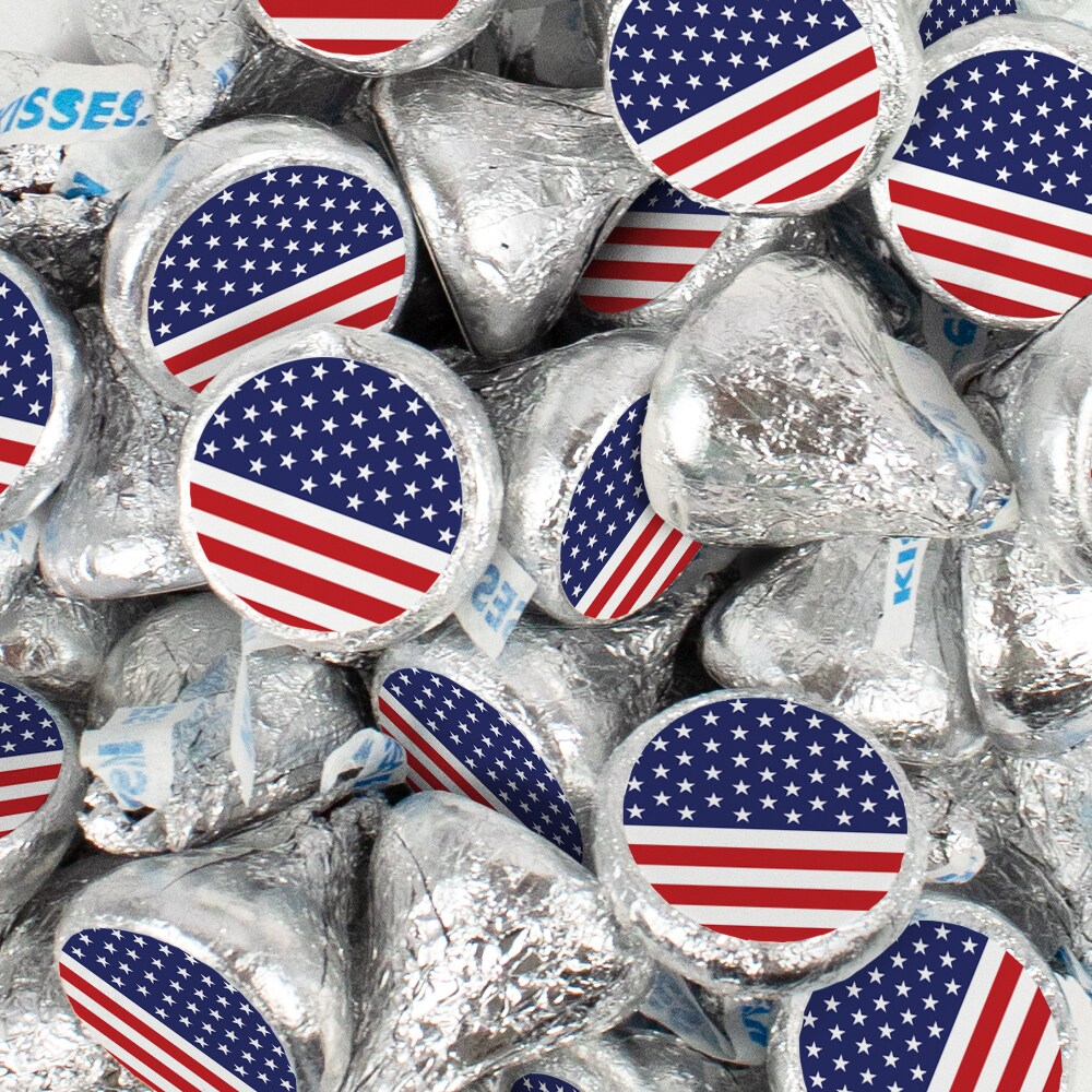 100 Pcs Patriotic Candy Red White &#x26; Blue Hershey&#x27;s Kisses Milk Chocolate (1lb, Approx. 100 Pcs)